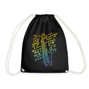 Saxophone With Music Notes Saxophone Musician - Drawstring Bag - black - Front