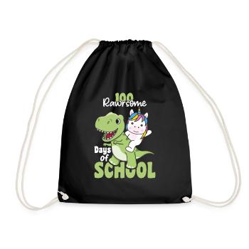 100 rawrsome days of school Unicorn Trex 100 Days - Drawstring Bag - black - Front