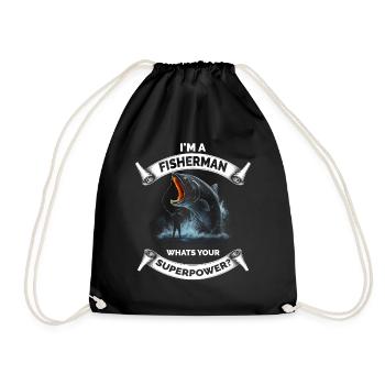 Retro Fishing Funny - Drawstring Bag - black - Front