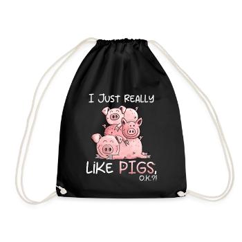 I Just Really Like Pigs Schweine Motiv - Turnbeutel - Schwarz - Vorne