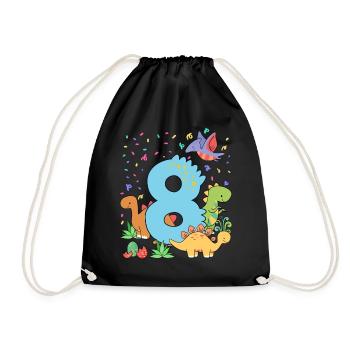 Herd of cute dinosaurs 8th birthday 8 - Drawstring Bag - black - Front