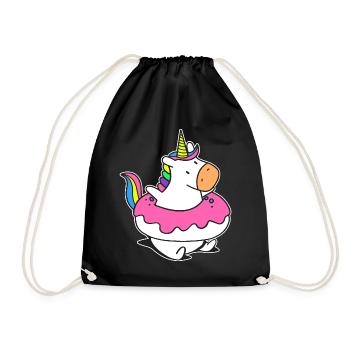 Regenbogen Einhorn Schwimmer Floaty Donut - Turnbeutel - Schwarz - Vorne