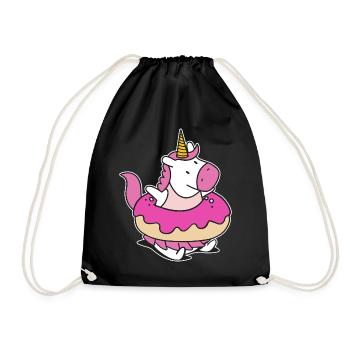 Regenbogen Einhorn Schwimmer Floaty Donut - Turnbeutel - Schwarz - Vorne