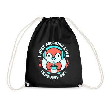 I love penguins just ok penguin animal cute - Drawstring Bag - black - Front