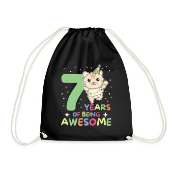 Cat for 7th birthday children seven years old - Drawstring Bag - black - Front