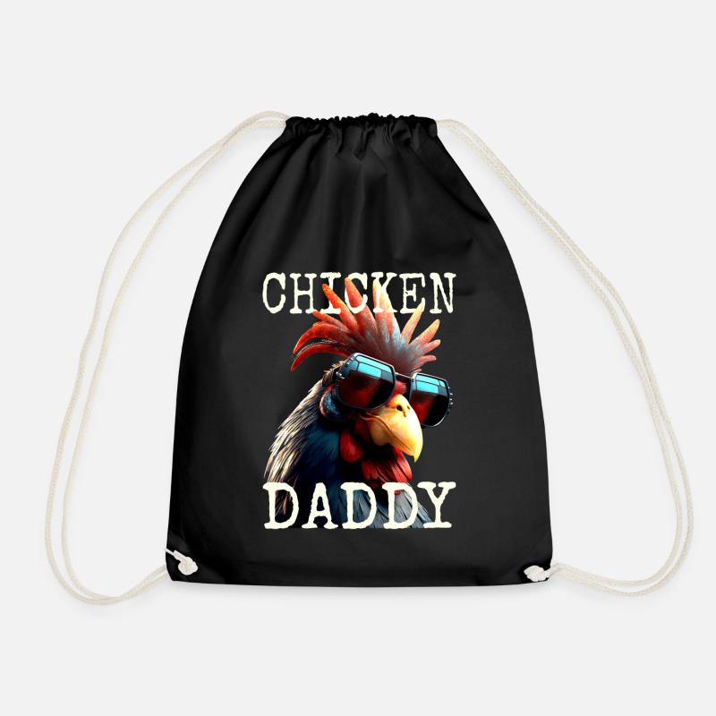 Chicken Daddy Chickens Father's Day Poultry Farmer Rooster - Drawstring Bag - black
