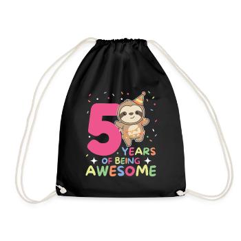 Sloth for 5th birthday children five years old - Drawstring Bag - black - Front