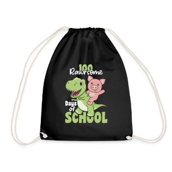 100 rawrsome days of school Pig Trex 100 Days - Drawstring Bag - black - Front