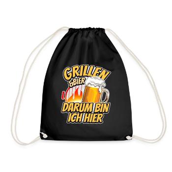 Grillen & Bier - darum bin ich hier - Barbecue - Turnbeutel - Schwarz - Vorne