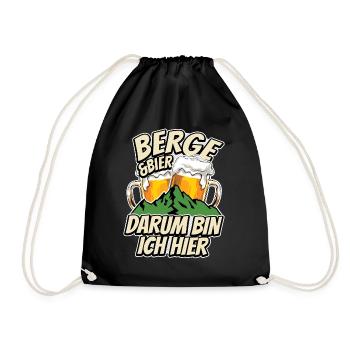 Berge & Bier darum bin ich hier, Natur, Freizeit - Turnbeutel - Schwarz - Vorne