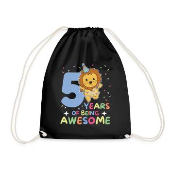 Lion for 5th birthday Children five years old - Drawstring Bag - black - Front