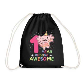 Axolotl for 1st birthday for children one year old - Drawstring Bag - black - Front