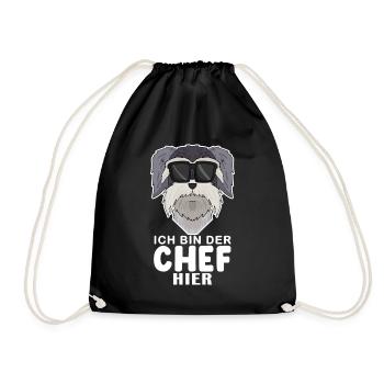 cooler Hund Schnauzer Chef Spruch - Turnbeutel - Schwarz - Vorne