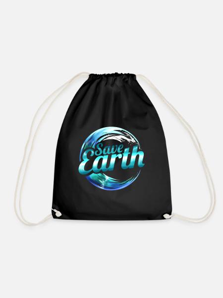 Logo Save Earth With Ocean Wave For Earth Day - Turnbeutel - Schwarz