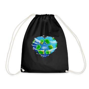 Cœur de terre avec nuages et logo de recyclage pour - Sac de sport léger - noir - Devant