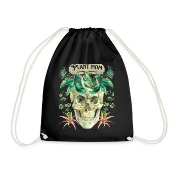 Funny Skull, Skull, Plant Mom, Green Plants - Drawstring Bag - black - Front