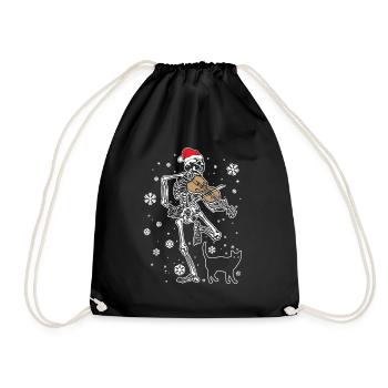 Skelett spielt Violine Katze Weihnachtsmütze - Turnbeutel - Schwarz - Vorne