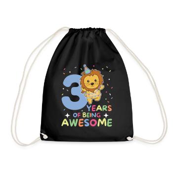 Lion for 3rd birthday Children three years old - Drawstring Bag - black - Front