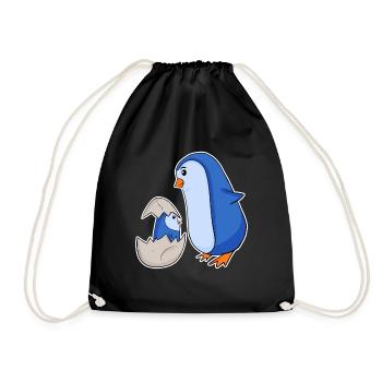 Penguin Family - Penguin with Baby - Penguin Motif - Drawstring Bag - black - Front