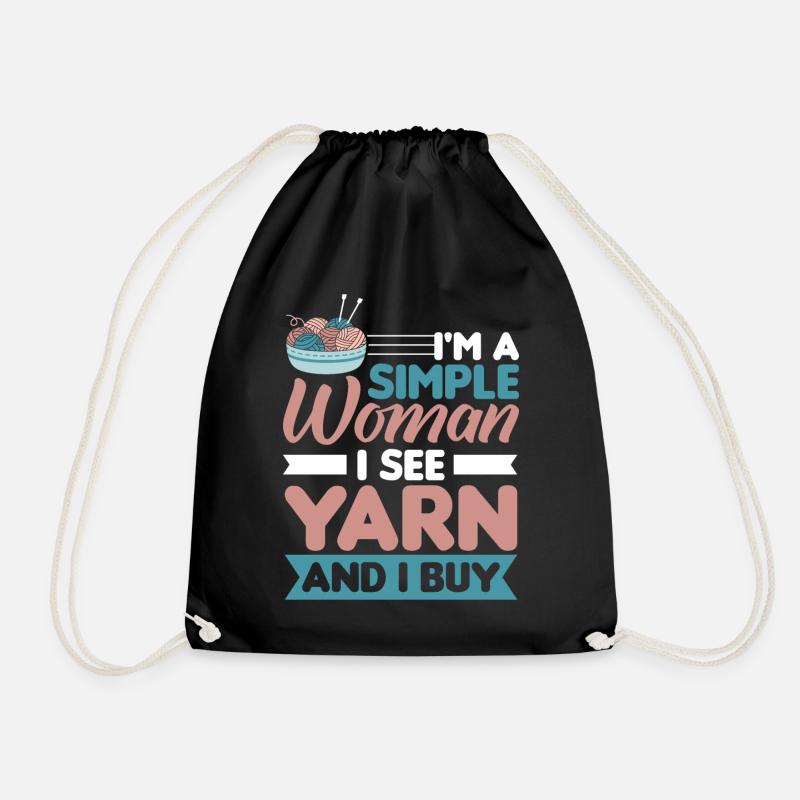 Handmade knitting funny knitting saying - Drawstring Bag - black