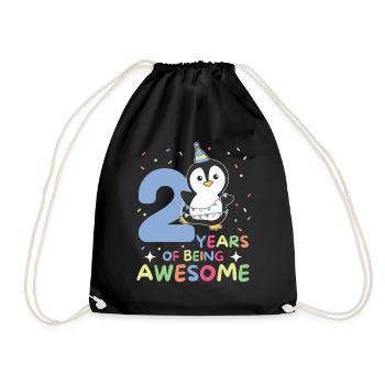 Pinguin zum 2. Geburtstag Kinder zwei Jahre alt - Turnbeutel - Schwarz - Vorne