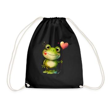 Frosch Frösche Kröte Liebe Valentienstag - Turnbeutel - Schwarz - Vorne