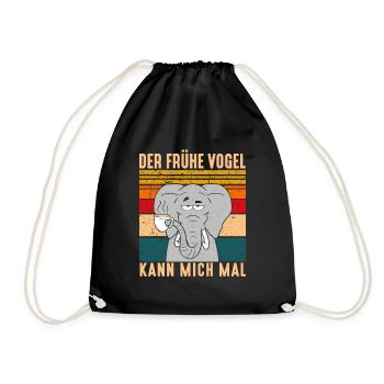 Der Frühe Vogel kann mich mal Elefant Kaffee - Turnbeutel - Schwarz - Vorne