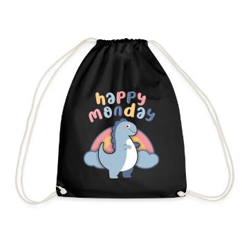 Kawaii Dinosaur Rainbow, Happy-Monday Saying - Drawstring Bag - black - Front