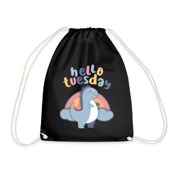 Kawaii Dinosaurier, Regebogen Hello-Tuesday Spruch - Turnbeutel - Schwarz - Vorne