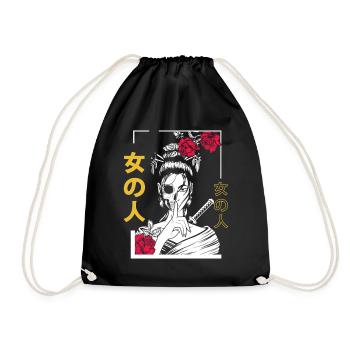 Japanischer Samurai Blumenkrieger Geisha Frau - Turnbeutel - Schwarz - Vorne