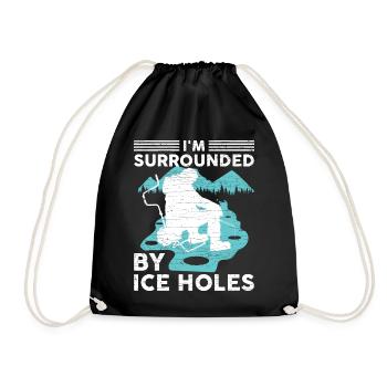 Eisfischen Eisangeln Geschenk - Turnbeutel - Schwarz - Vorne