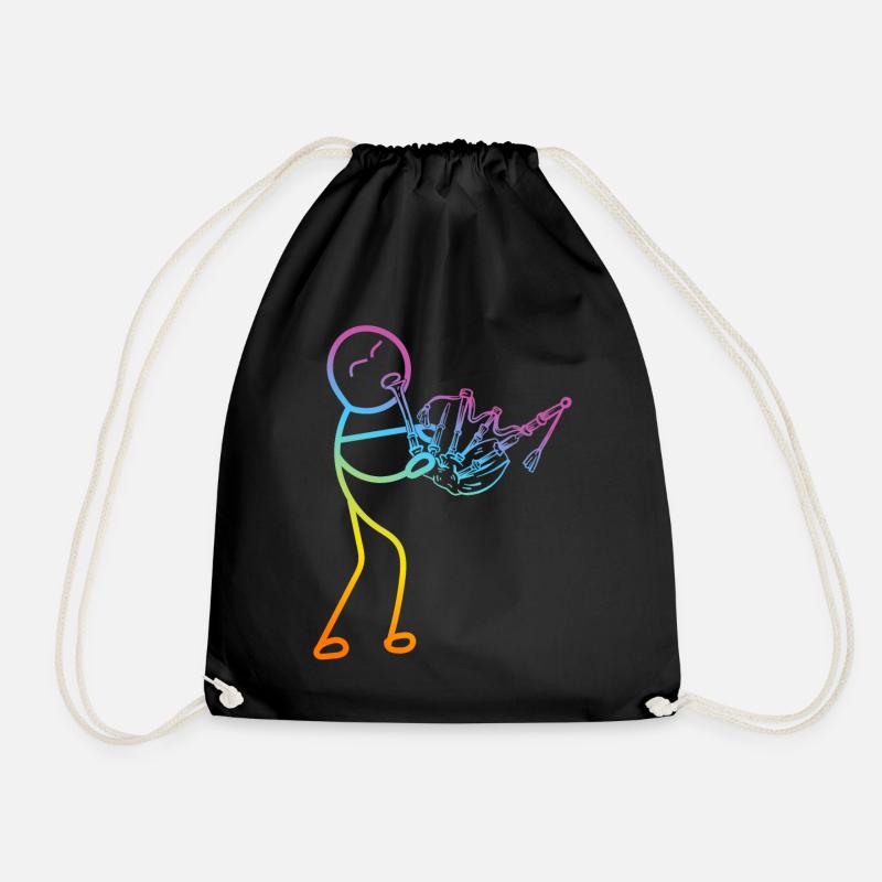 Funny Bagpipe Player - Funny Stick Figure Bagpiper - Drawstring Bag - black