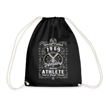 Vintage 1969 Baseball Birthday Gift Hobby - Drawstring Bag - black - Front