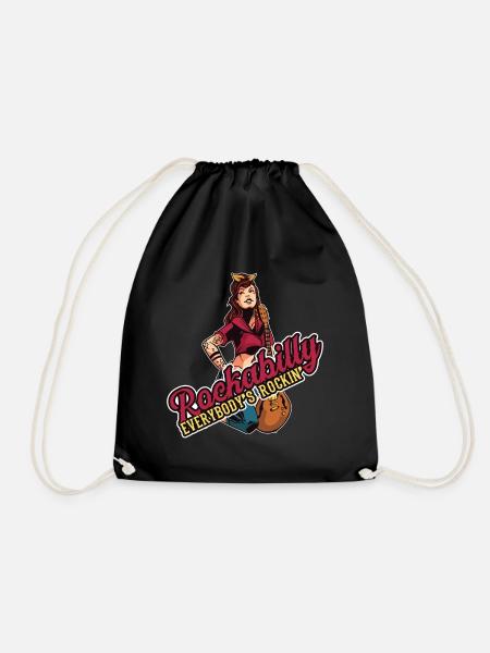 Rockabilly Rocknroll Music Rock Hardrock - Drawstring Bag - black