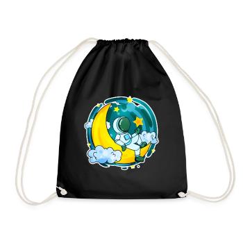 Astronaut Motif Space Moon Crescent - Drawstring Bag - black - Front