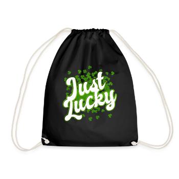 St Patricks Day - Just Lucky - Shamrock - Turnbeutel - Schwarz - Vorne