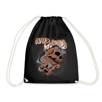 Vintage Skull Totenkopf Spruch Good-Morning - Turnbeutel - Schwarz - Vorne