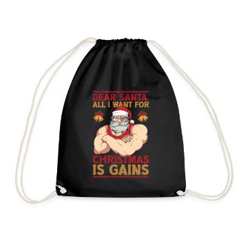Dear Santa Christmas Gym Training Holiday Workout - Drawstring Bag - black - Front