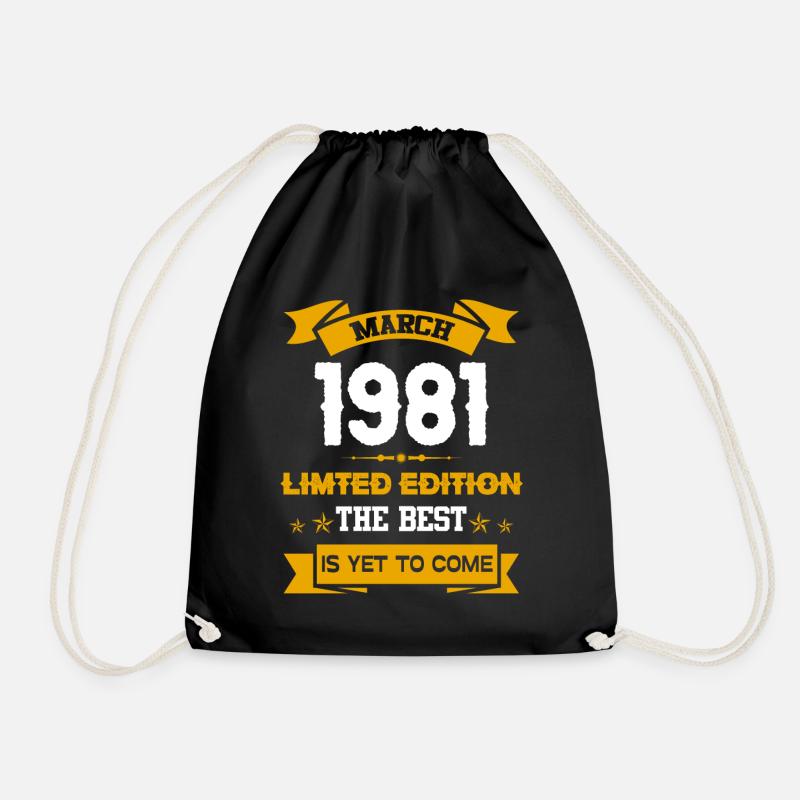 March 1981 Birthday present - Drawstring Bag - black
