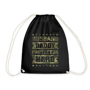 Husband dad protector hero. - Drawstring Bag - black - Front