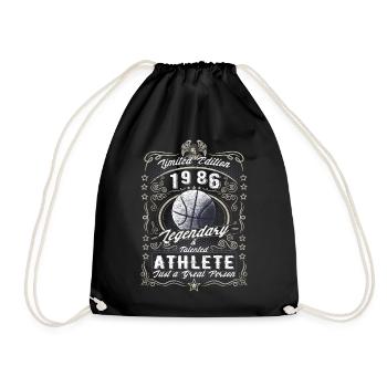 Vintage 1986 Basketball Birthday Gift Hobby - Drawstring Bag - black - Front
