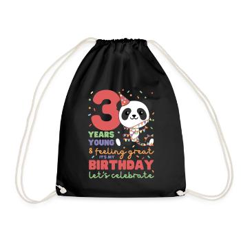 Panda for 3rd birthday children three years old - Drawstring Bag - black - Front