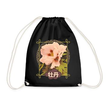 Vintage-Pfingstrose, Japanische-Rose, Vintage-Rose - Turnbeutel - Schwarz - Vorne
