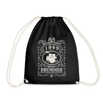 Vintage 1969 Drummer Birthday Gift Hobby - Drawstring Bag - black - Front