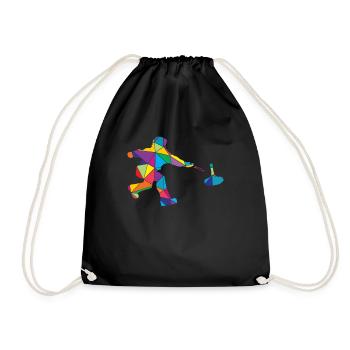 Low Poly Winter Polygon Curling - Drawstring Bag - black - Front