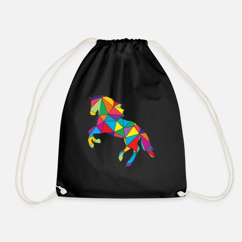 Horse Polygon Horse Horses - Drawstring Bag - black