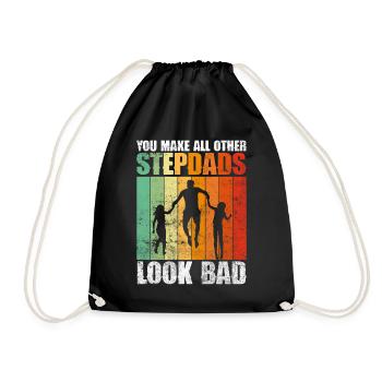 Stepfather Father's Day Stepdaddy Gift Quote - Drawstring Bag - black - Front