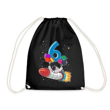 Astronaut 6 Years Space Rocket 6th Birthday - Drawstring Bag - black - Front