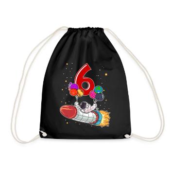 Astronaut 6 Years Space Rocket 6th Birthday - Drawstring Bag - black - Front