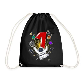 Astronaut 1 Jahr Weltraum Rakete 1. Geburtstag - Turnbeutel - Schwarz - Vorne